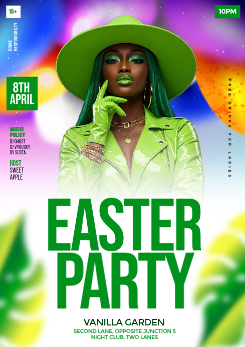 White Maximalist Easter Night Party A4 Template | PosterMyWall