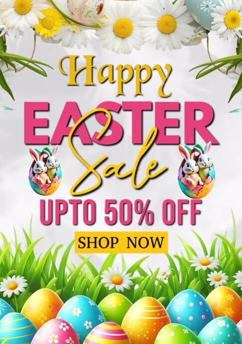 White Maximalist Easter Sale A4 template