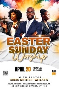 White Maximalist Easter Sunday Service Worship Premium  Tabloid template