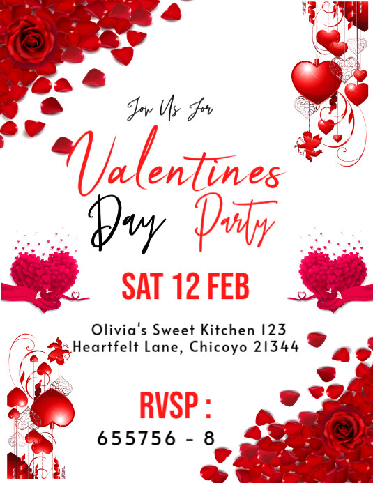 White Maximalist Editable Valentines Day Party Flyer (us Letter) template