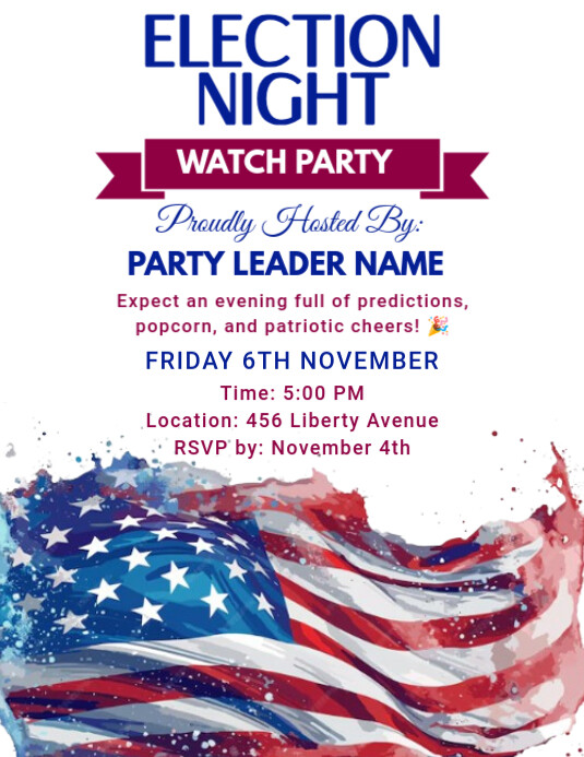 Copy of White Maximalist Election Watch Party Invitation Flyer (us ...