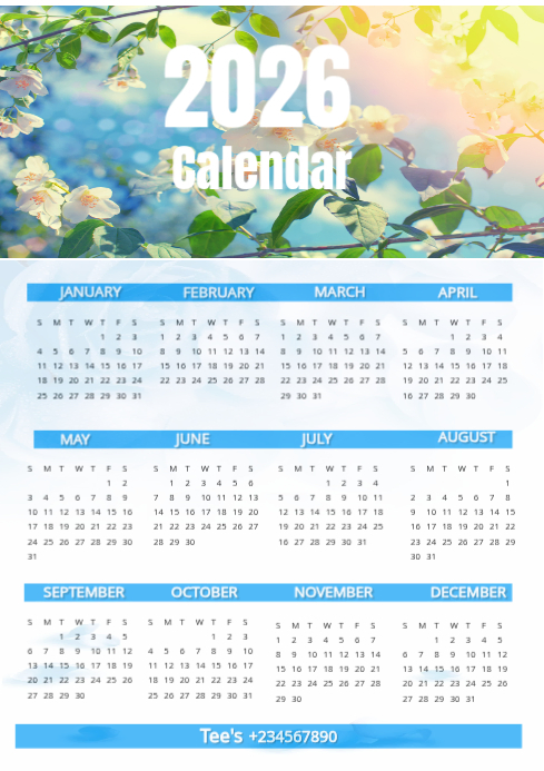 White Maximalist Elegant Floral 2026 Yearly Calendar A4 Template ...
