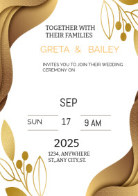 White Maximalist Elegant Gold Wedding Invitation Template Formal Ceremony  A5
