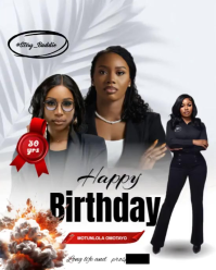 White Maximalist Elegant Golden Happy Birthday Celebration Poster Instagram Portrait template