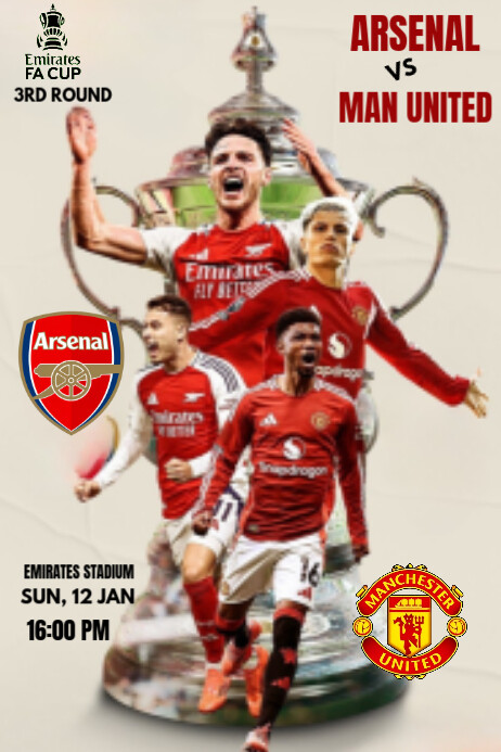 White Maximalist Emirates Fa Cup Arsenal Vs Manchester United  Poster 海报 template