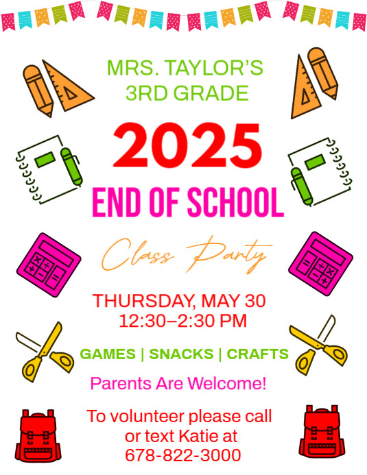 White Maximalist End School Class Party  Flyer (us Letter) template