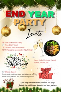 White Maximalist End Year Party Invite  Poster template