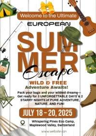 White Maximalist European Summer Camp  A4 template