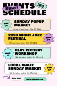 White Maximalist Events Schedule For November  Poster Plakat template
