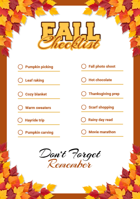 White Maximalist Fall Season Checklist A1 Template | PosterMyWall