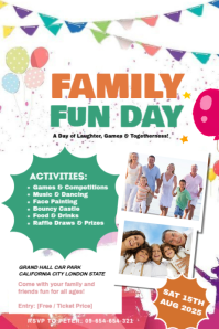 White Maximalist Family Fun Day Template Design Poster