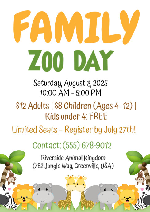 White Maximalist Family Zoo Day A4 template