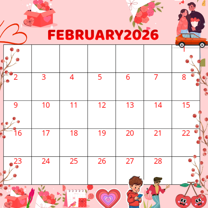 White Maximalist February Calendar 2026 Editable Printable Temp ...