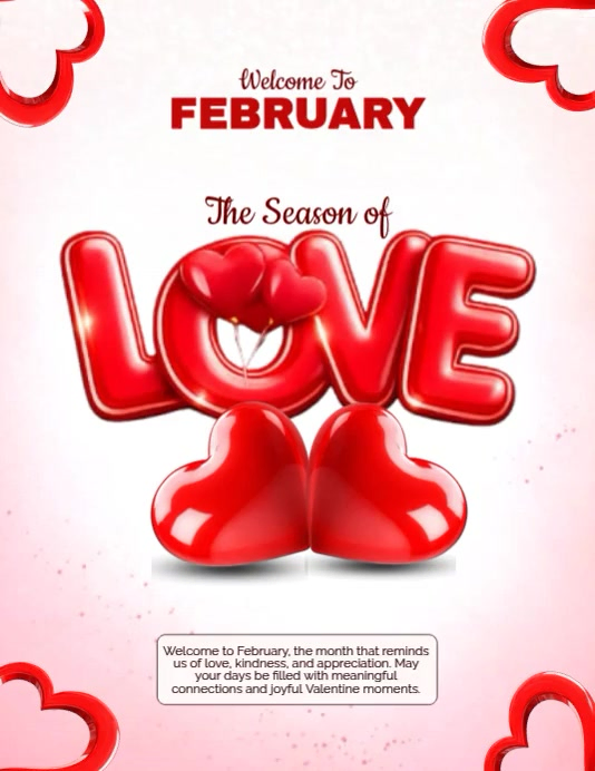 White Maximalist February New Month Greeting Flyer (us Letter) Template ...