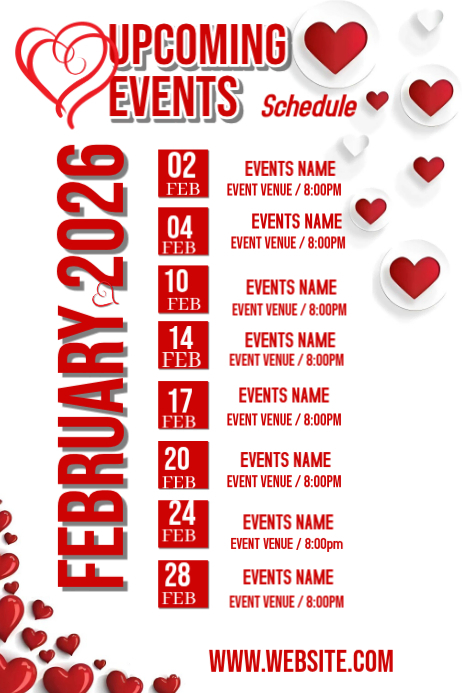 White Maximalist February Upcoming Events Poster Template | PosterMyWall