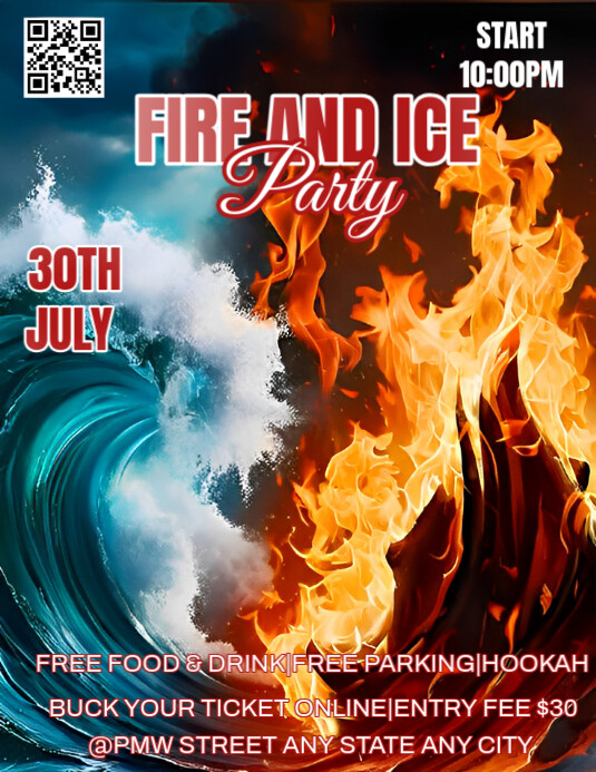 White Maximalist Fire And Ice Party  Flyer (us Letter) Pamflet (VSA Brief) template