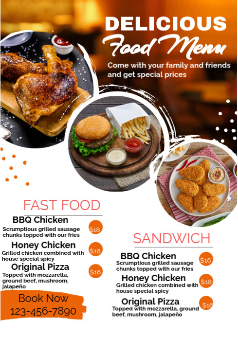 White Maximalist Food Menu A4 template