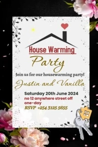 White Maximalist Free Editable House Warming Invitation Card Video Template.  Tumblr Graphic