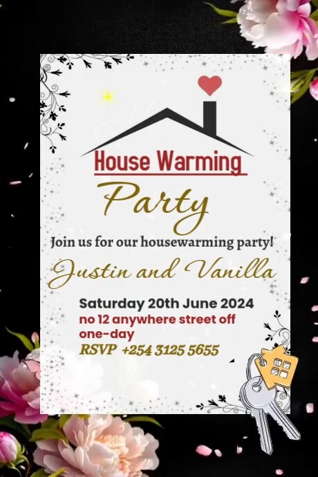 White Maximalist Free Editable House Warming Invitation Card Video Template.  Tumblr Graphic