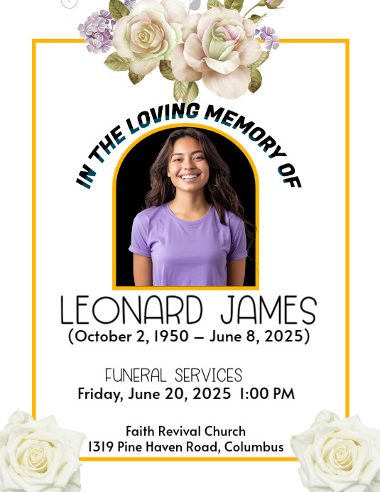 White Maximalist Funeral Memorial Announcement Flyer (us Letter ...