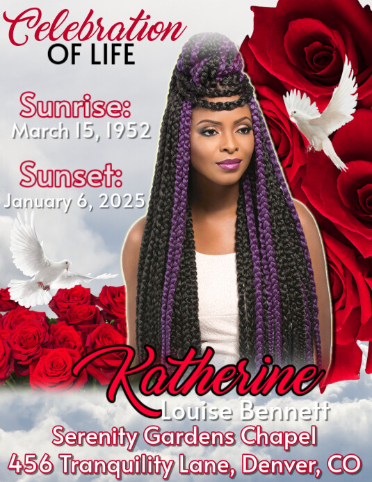 Copy of White Maximalist Funeral Memorial Announcement Flyer Flyer (us ...