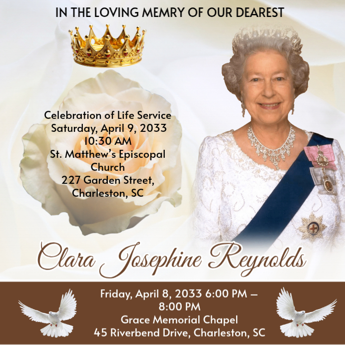 White Maximalist Funeral Memorial Rest In Heaven Flyer Instagram Post template