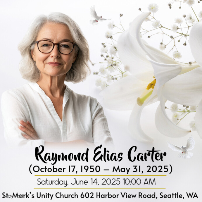White Maximalist Funeral Memorial Rest In Heaven Flyer Instagram Post template