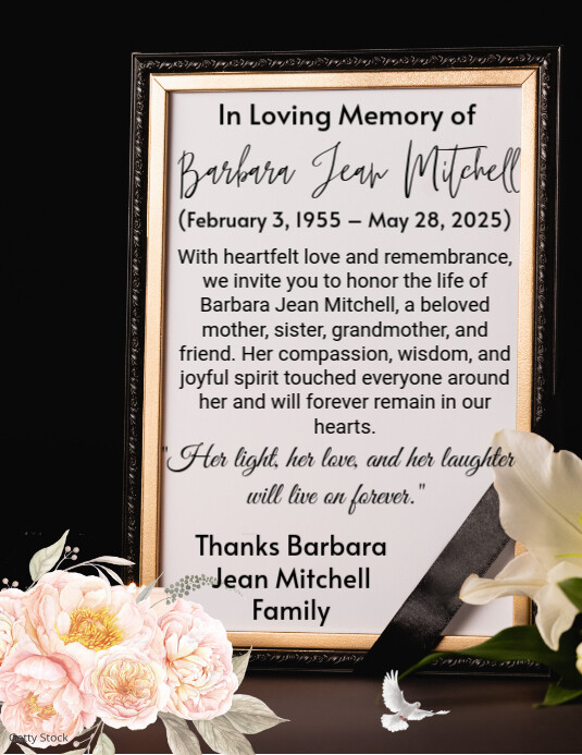 White Maximalist Funeral Thank You  Flyer (us Letter) Pamflet (VSA Brief) template