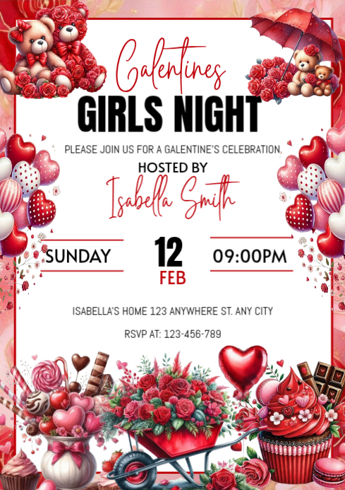 Copy of White Maximalist Galentine's Girls Night Invitation A4 ...