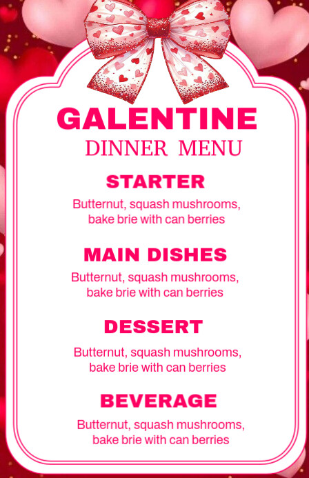 Copy of White Maximalist Galentine Dinner Menu Template Design Tabloid ...