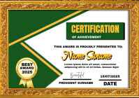 White Maximalist Gold and green certificate of achievement A4 template