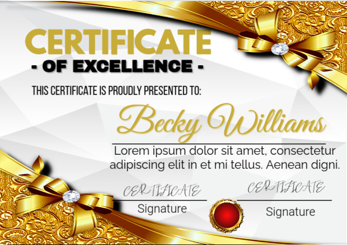White Maximalist Gold certificate of excellence A4 template