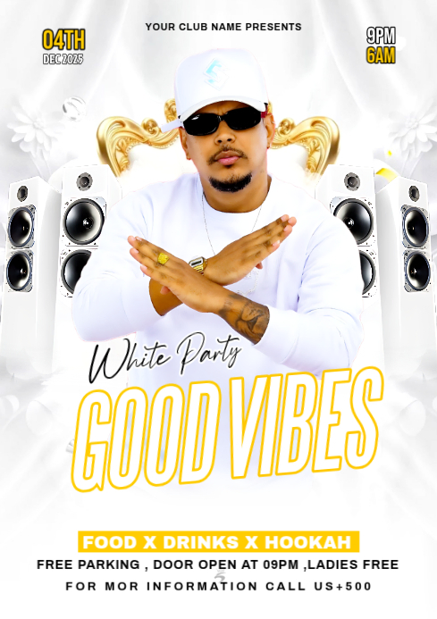 White Maximalist Good Vibes Party  A4 template