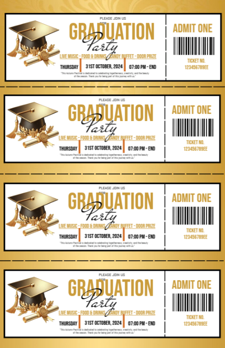 White Maximalist Graduation Party Admit Ticket Tabloid template