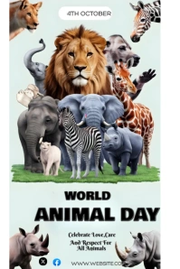 White Maximalist Green World Animal Day Poster template
