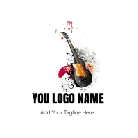 White Maximalist Guita Rmusic  Logo Logótipo template