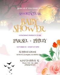 White Maximalist Halloween Baby Shower Invitation  Instagram Portrait template
