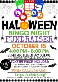 White Maximalist Halloween Bingo Night Fundraiser  A4 template