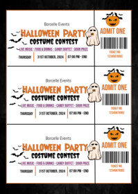 White Maximalist Halloween Costume Party Admit Card A6 template