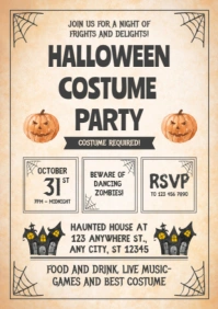 White Maximalist Halloween Costume Party Invitation A2 template