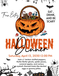 White Maximalist Halloween Dinner Flyer (us Letter) Volante (Carta US) template