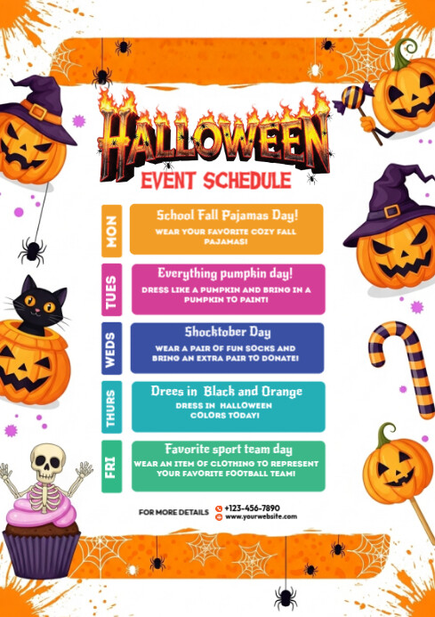 White Maximalist Halloween Event Schedule A4 template