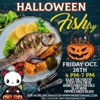 White Maximalist Halloween Fish Fry Dinner Party Instagram Post template