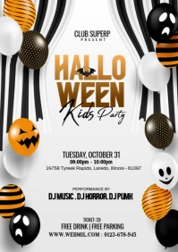 White Maximalist Halloween Kids Party A5 template