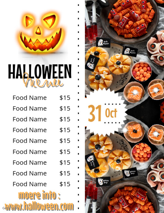 White Maximalist Halloween Menu Flyer Flyer (us Letter) Pamflet (VSA Brief) template