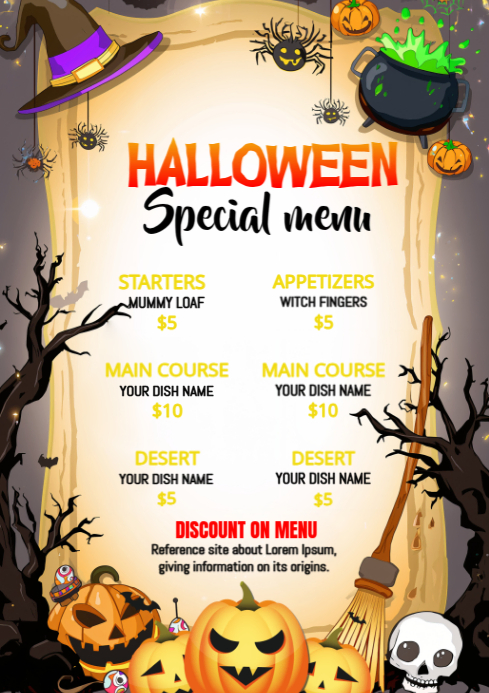 White Maximalist Halloween Menu Template   A4