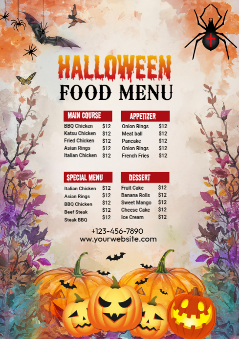 White Maximalist Halloween Menu Template   A4