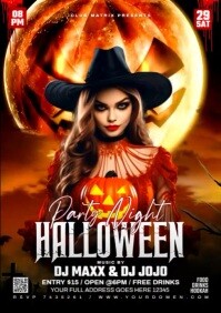 Black Halloween Party Night A4 Template
