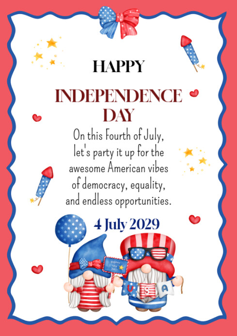 White Maximalist Happy 4 July Independence Day  A4 template