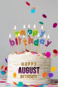 White Maximalist Happy August Birthdays  Banner 4' × 6' template